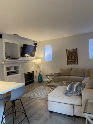 TV, fireplace, video games, DVD player