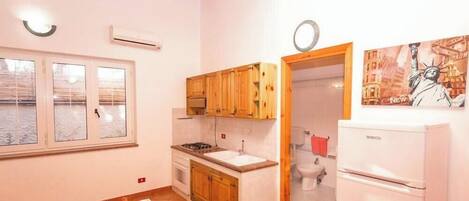 Fridge, oven, stovetop, cookware/dishes/utensils