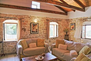 TV, fireplace, DVD player, books