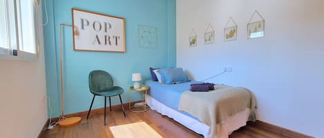 2 bedrooms, desk, iron/ironing board, travel cot
