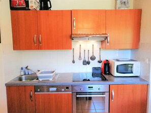 Fridge, microwave, dishwasher