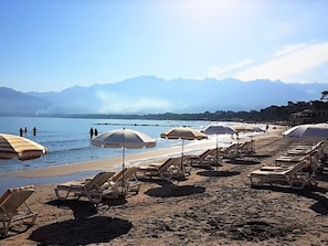 Playa en los alrededores y camastros 