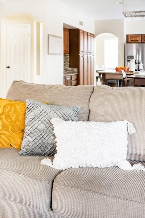 TV, fireplace, books, offices