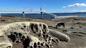 On the beach, beach towels