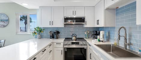 Fridge, microwave, oven, dishwasher