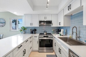 Fridge, microwave, oven, dishwasher