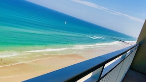 On the beach, sun loungers, beach towels