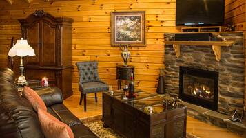 Flat-screen TV, fireplace