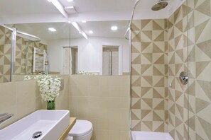 Regadera, secadora de cabello, bidet, toallas