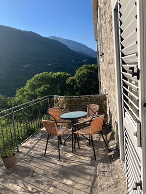 Outdoor dining -  Hillside apartment with stunning views of sea and mountains, sea 2 km, pool (Tivat)