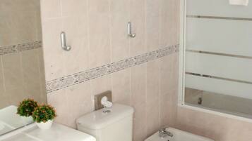 Combined shower/bathtub, hair dryer