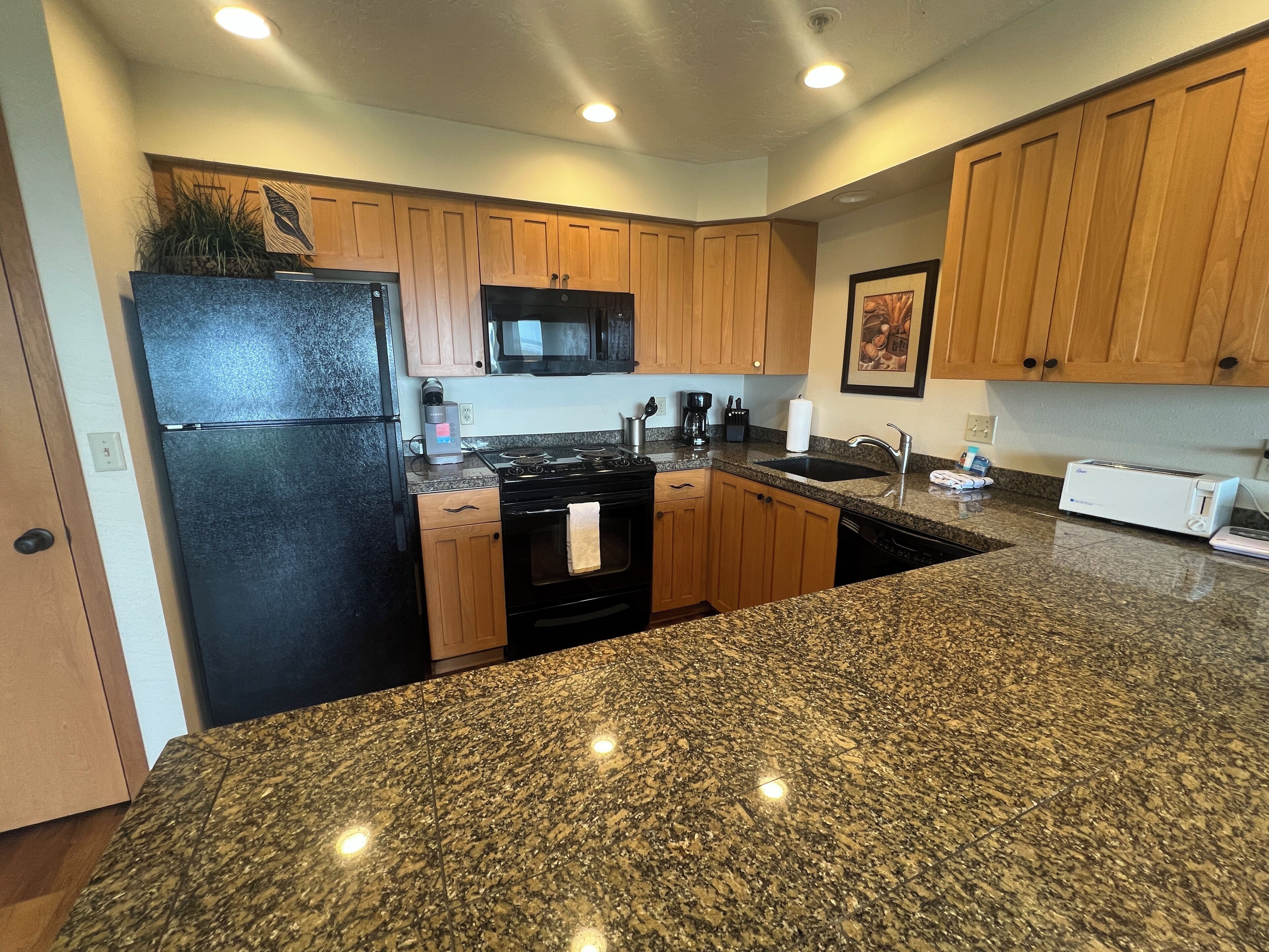 Fridge, oven, dishwasher, coffee/tea maker