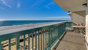 A balcony with a view of the beach and ocean. - Clean 4th Floor, AshWorth, Oceanfront, Lazy River, Pools | Ashworth - 409 (North Myrtle Beach)