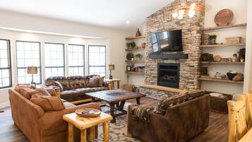 Smart TV, fireplace, video games, DVD player