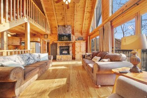Smart TV, fireplace, video games, DVD player