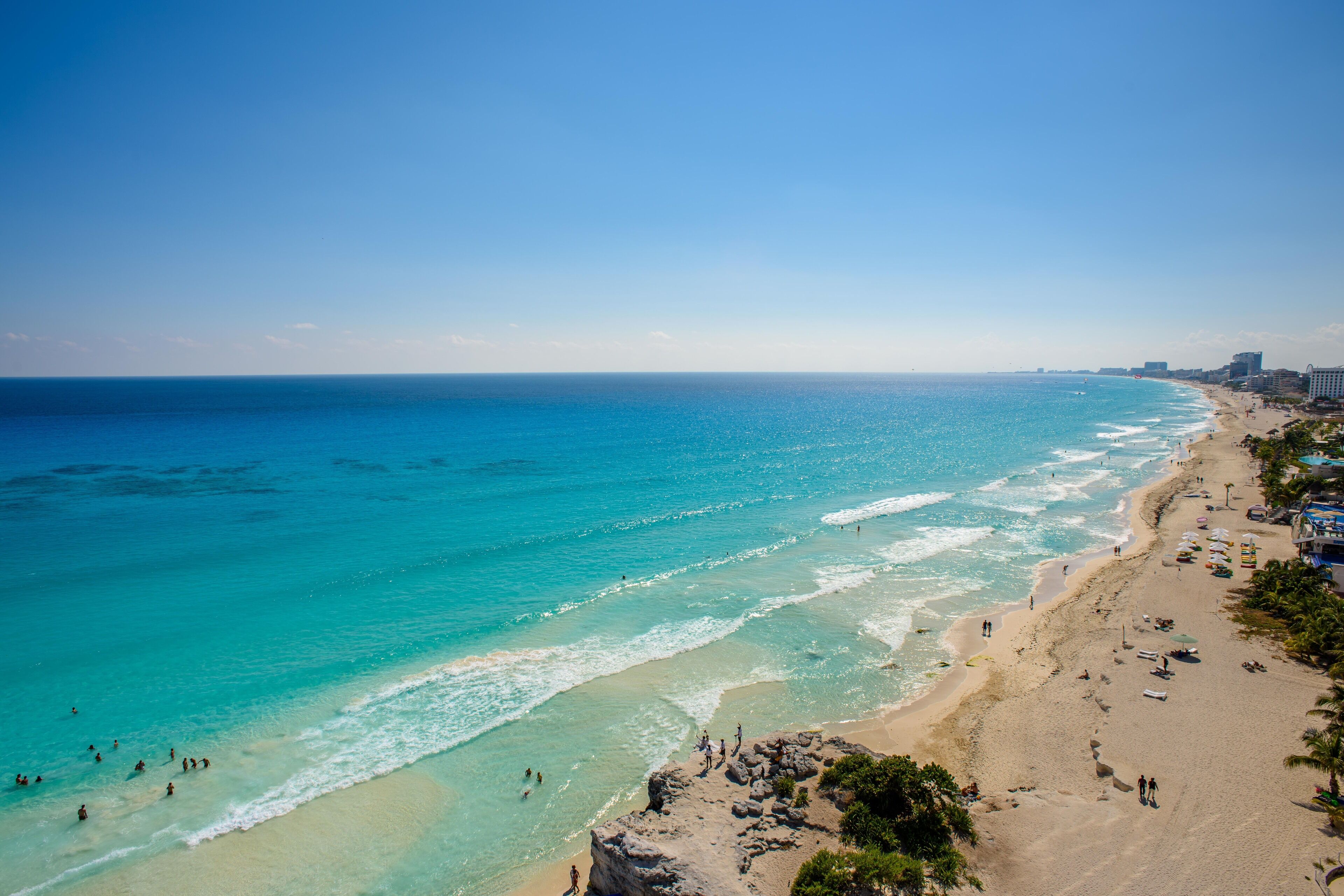 On the beach, sun-loungers, beach towels
