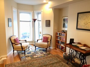 Sunny bay window reading nook.