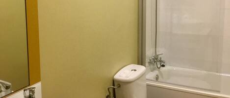 Une salle de bain avec un lavabo, des toilettes et une douche.