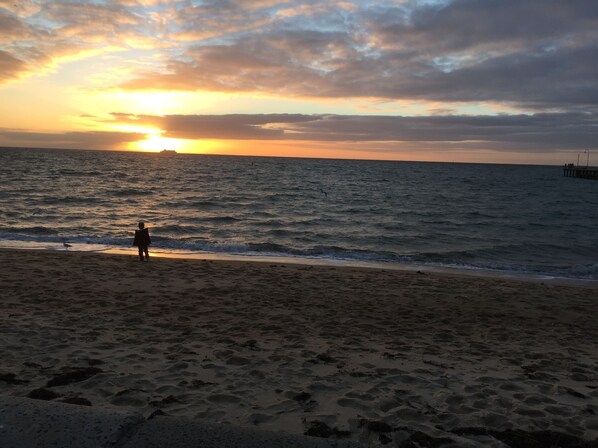 On the beach, white sand