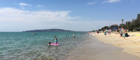 On the beach, white sand