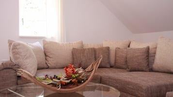 Apartment, 2 Bedrooms | Living area | LCD TV, heated floors