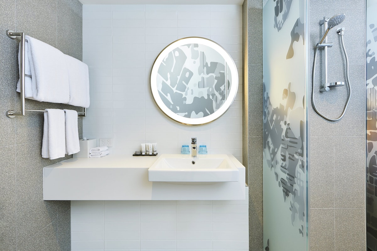 shower, free toiletries, hair dryer, towels