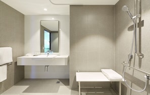 Standard Room, 1 Queen Bed, Accessible | Bathroom | Shower, free toiletries, hair dryer, towels