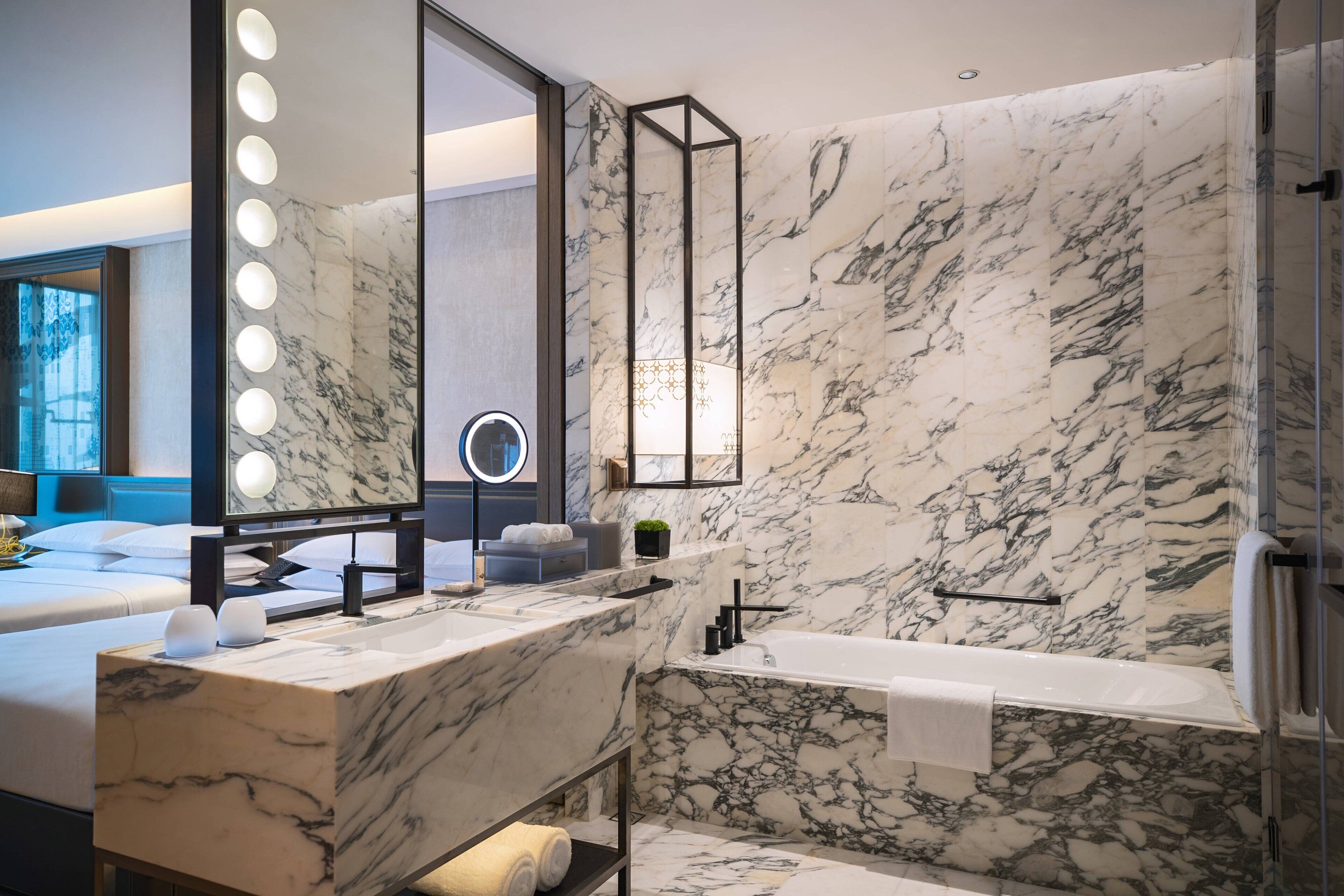 room, 2 double beds, mountain view | bathroom | separate bathtub and shower, deep-soaking bathtub, rainfall showerhead