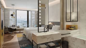 Hypo-allergenic bedding, down comforters, pillowtop beds, minibar