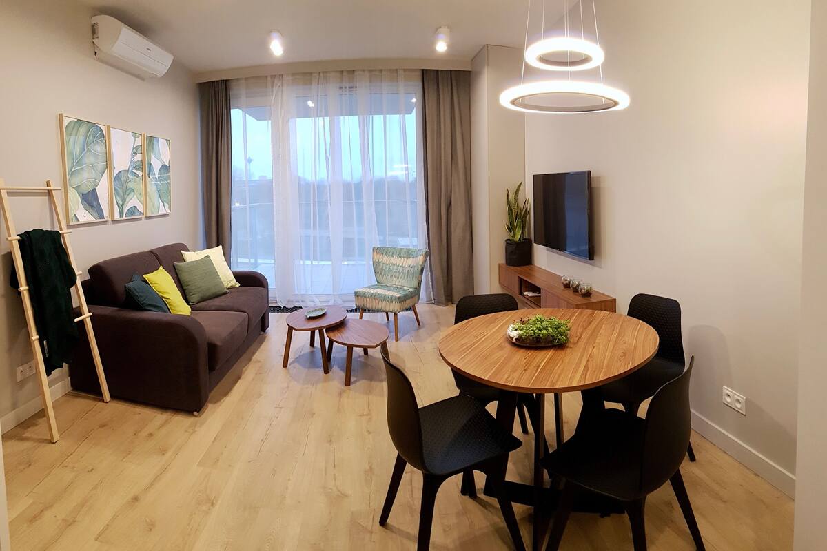 Apartamento, 2 quartos, banheira (Tree - Koscielna 33) | Sala de estar | TV de tela plana 49 polegadas com canais a cabo, TV, Netflix