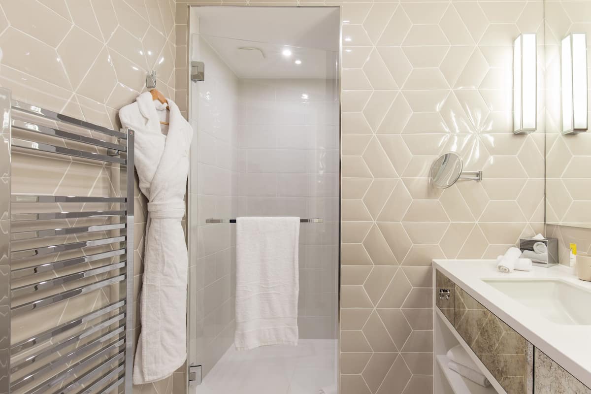 shower, free toiletries, hair dryer, slippers