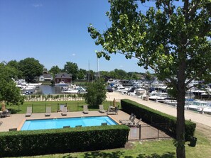 Seasonal outdoor pool, pool umbrellas, sun loungers