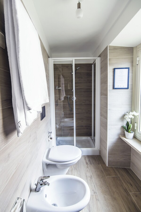 Standard Double Room, 1 Queen Bed | Bathroom | Shower, rainfall showerhead, free toiletries, hair dryer - Hotel Centro (Torre Pellice)