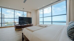 ห้องจูเนียร์สตูดิโอสวีท, วิวทะเล | ผ้าปูที่นอนฝ้ายอียิปต์, เตียงพร้อมฟูกเสริมที่นอน, มินิบาร์