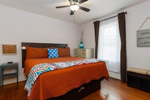 1 bedroom, desk, iron/ironing board, travel cot