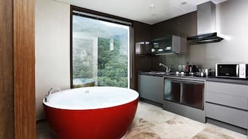 Fridge, microwave, electric kettle, rice cooker