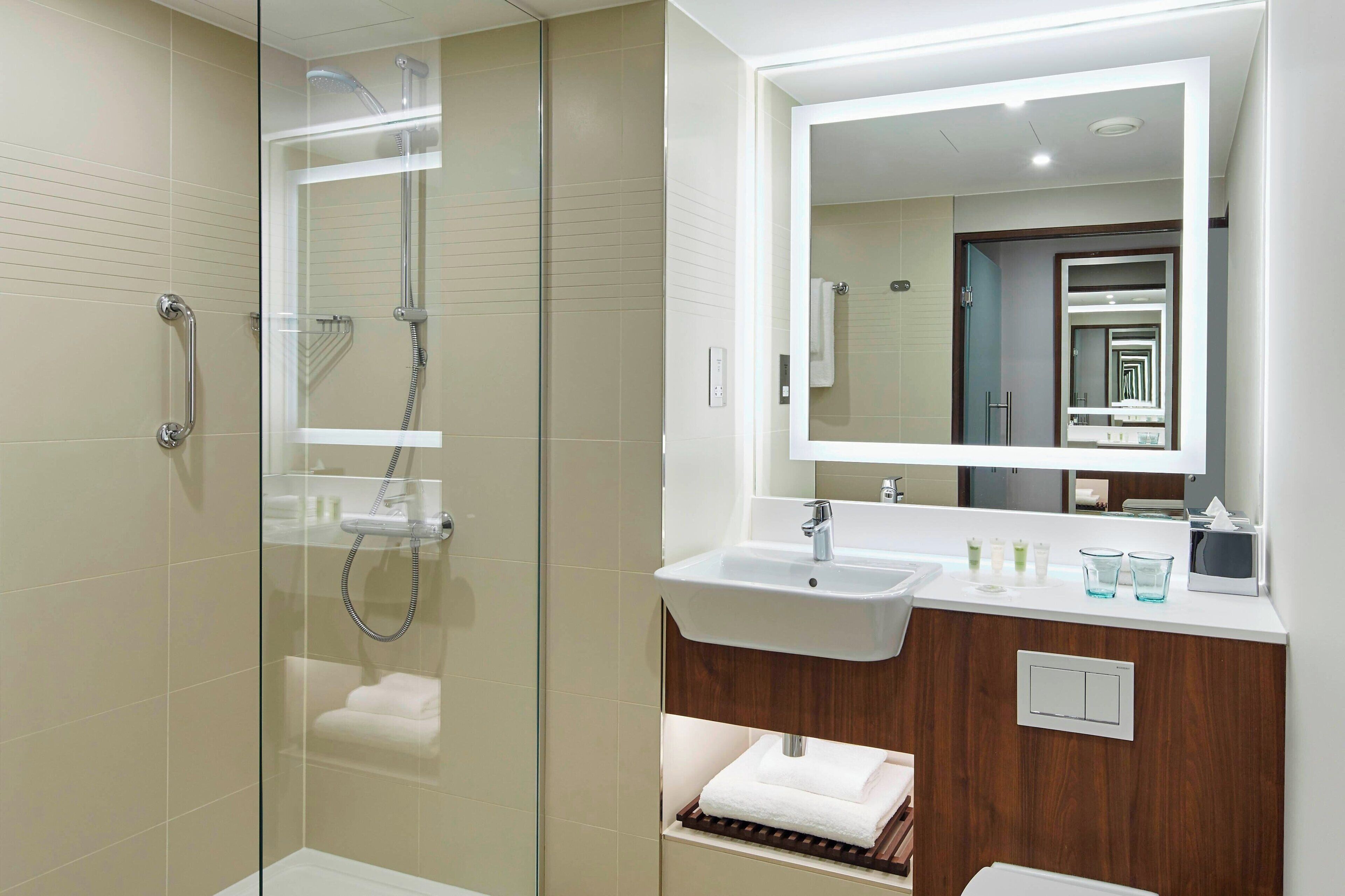 shower, free toiletries, hair dryer, bathrobes