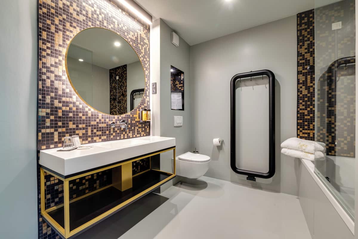 free toiletries, hair dryer, slippers, towels