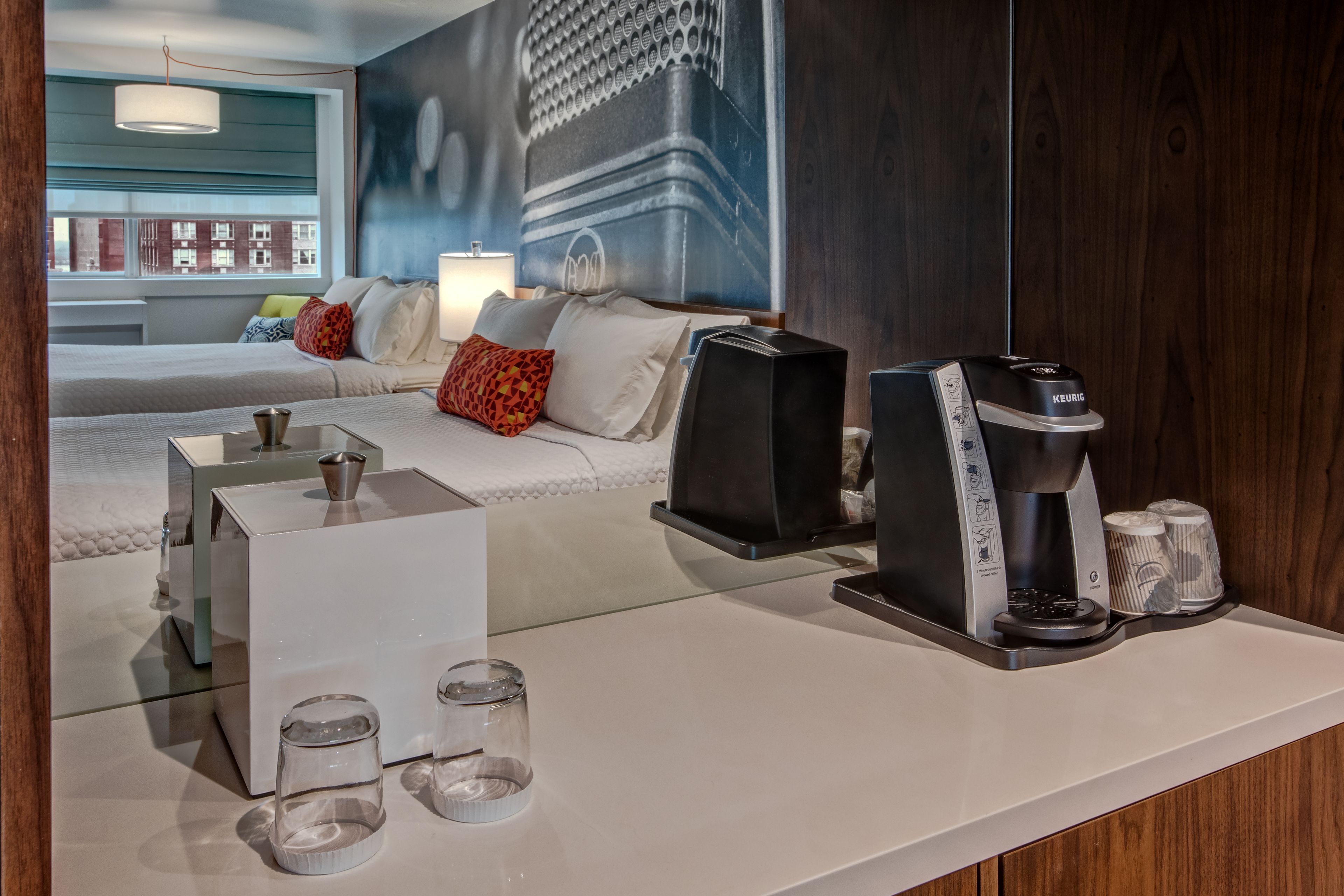 1 bedroom, desk, laptop workspace, blackout curtains