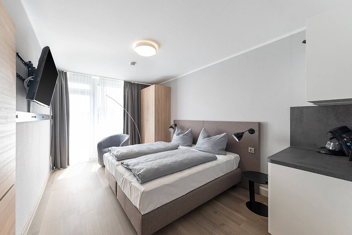 In-room safe, desk, laptop workspace, blackout curtains