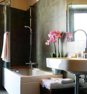 Double Room, River View (Metauro) | Bathroom | Free toiletries, hair dryer, bidet, towels - B&B Camera con Vista (Fossombrone)