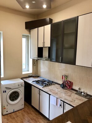 Apartment, 3 Bedrooms, Mountain View | Private kitchen | Fridge, microwave, stovetop, coffee/tea maker - Tatev Apartments (Yerevan)