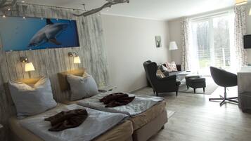 Skrivbord, mörkläggningsgardiner, barnsängar och gratis wi-fi