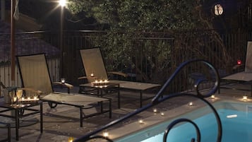 Outdoor pool, pool umbrellas, pool loungers