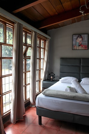 Habitación doble, 1 cama matrimonial, baño en la habitación | Espacio para trabajar con laptop y insonorización