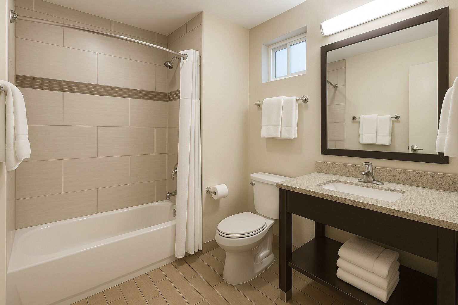 Un baño con bañera, inodoro y lavamanos.