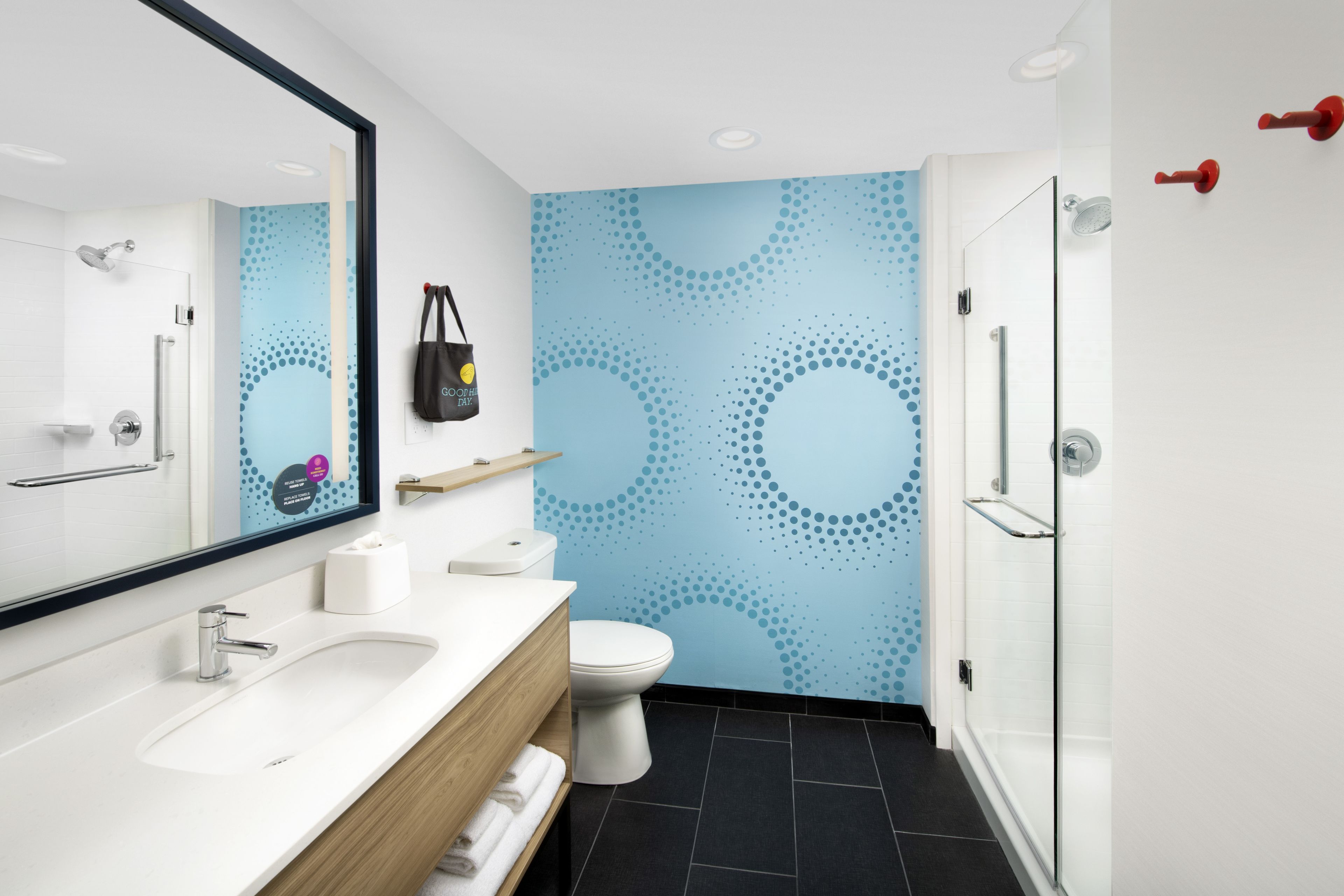 free toiletries, hair dryer, towels