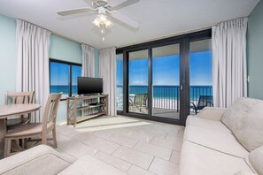 32-inch flat-screen TV with cable channels, TV