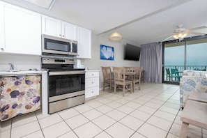 Studio, 1 Bedroom | Private kitchen | Full-size fridge, microwave, oven, coffee/tea maker