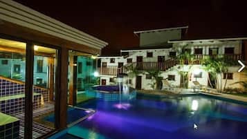 2 outdoor pools, pool umbrellas, pool loungers